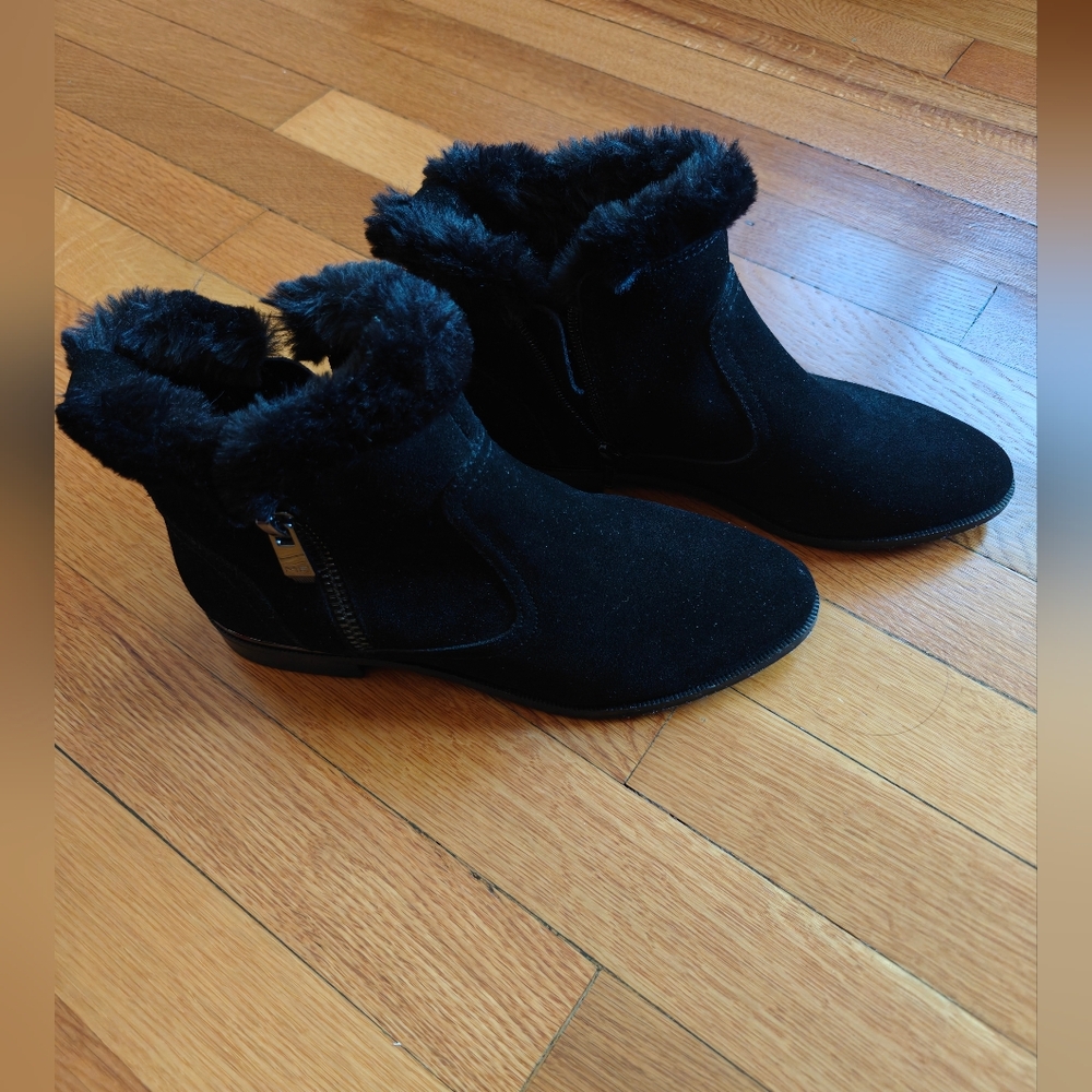 Marc Fisher Shoes Rasill Black Suede Faux Fur Ankle Boots Shoes Size 6 M NEW!